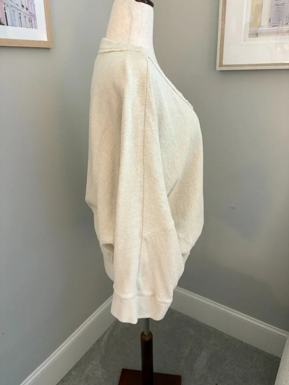 Free People Beach BRB Solid Terry Pullover M Oatmeal 100% Cotton Oversized